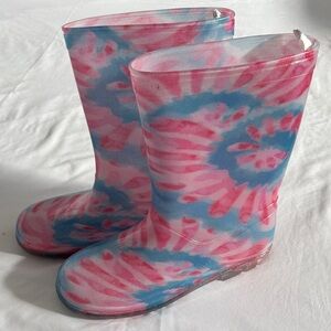 Magellan Outdoors Pink and Blue Tie-Dye Rain Boots youth 6